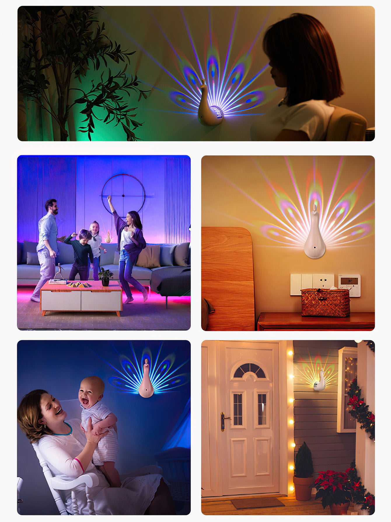 Peacock Projection Lamp – Remote Control Wall-Mounted Night Light - 2 Colors