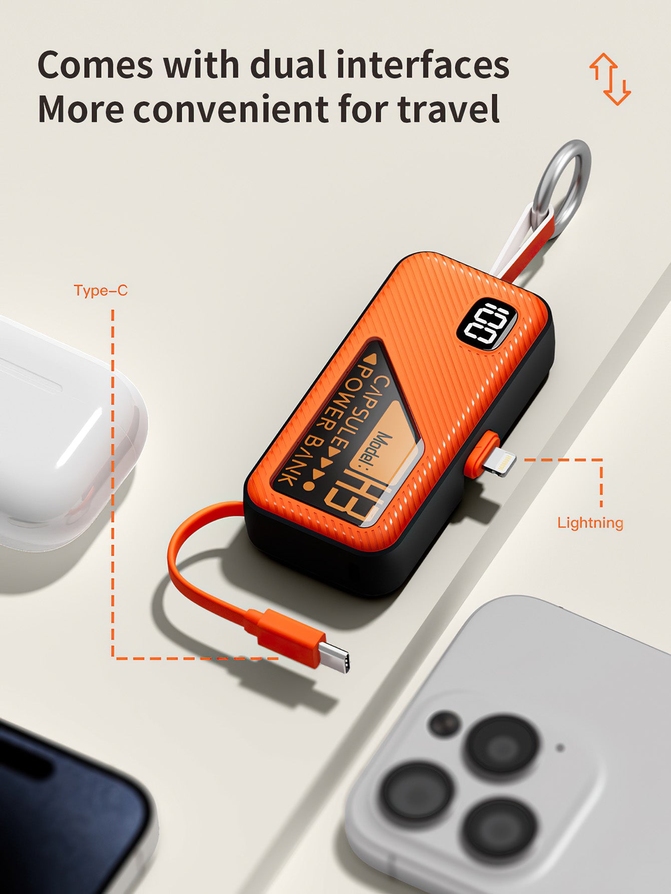 Mini Portable Power Bank Keychain with Built-in Charging Cable