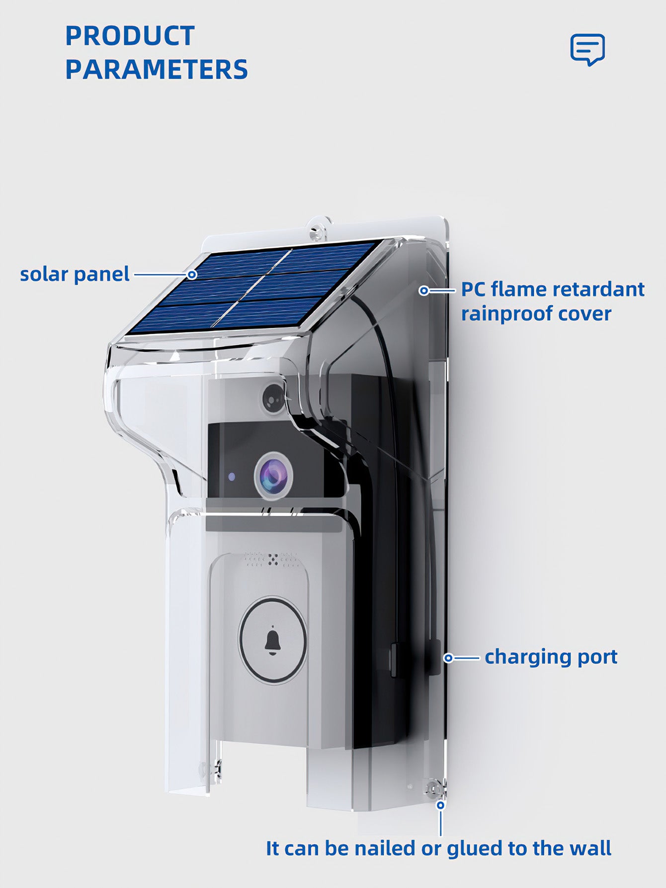 Wireless video doorbell with solar rain cover, ultra long standby voice changing intercom monitoring camera