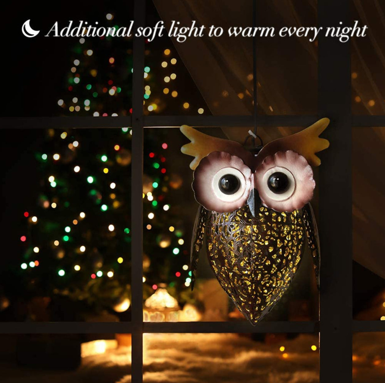 A owl shaped garden solar light with iron hollow pendant light