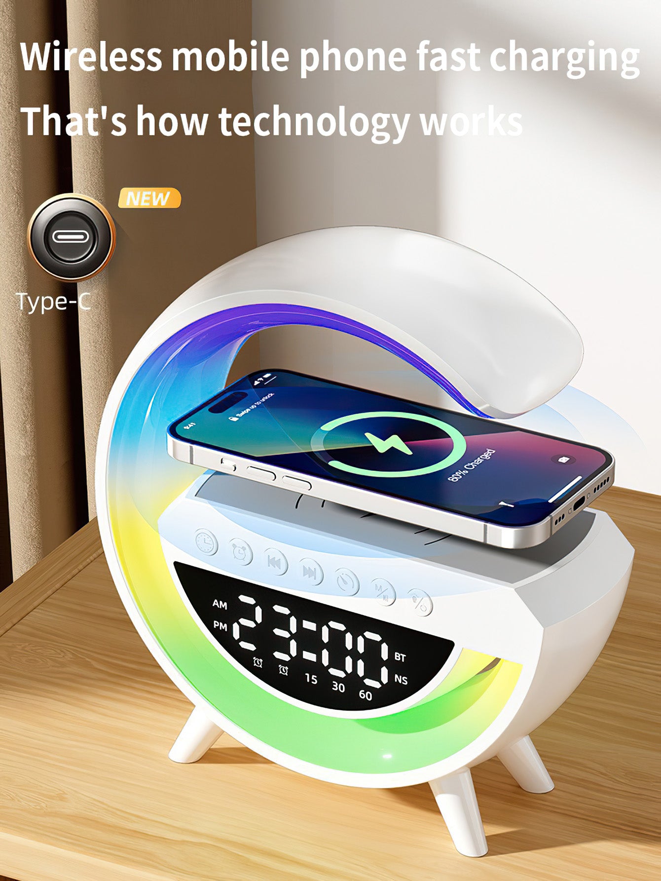 Multi functional wireless charging ambient light Bluetooth speaker - 3 Opitons