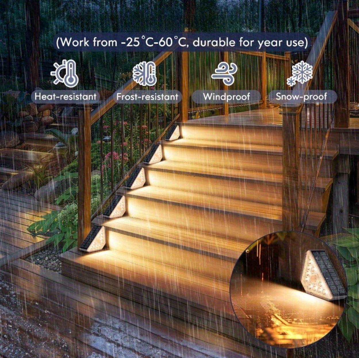 Solar staircase lights, step lighting, courtyard garden atmosphere, foot lights