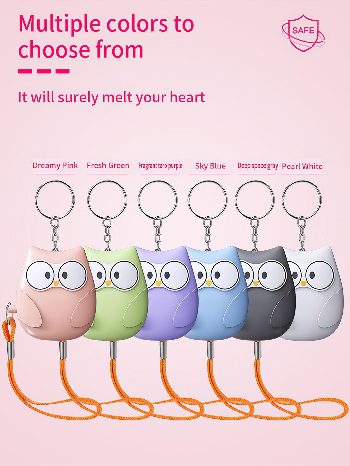 Personal alarm, ladies' anti robbery, outdoor children's and students' portable self-defense keychain - six colors